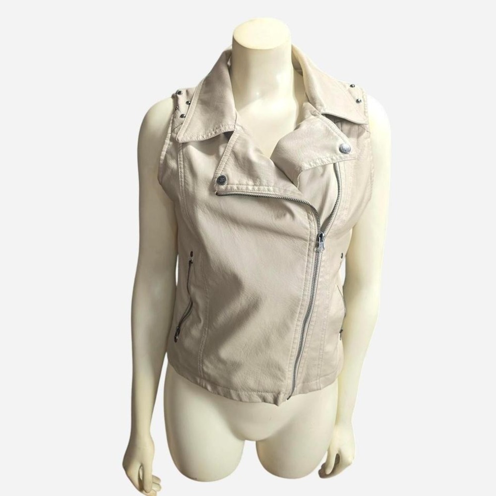Beverly Hills Polo‎ Club Cream Moto Vest Women's Size M Faux Leather